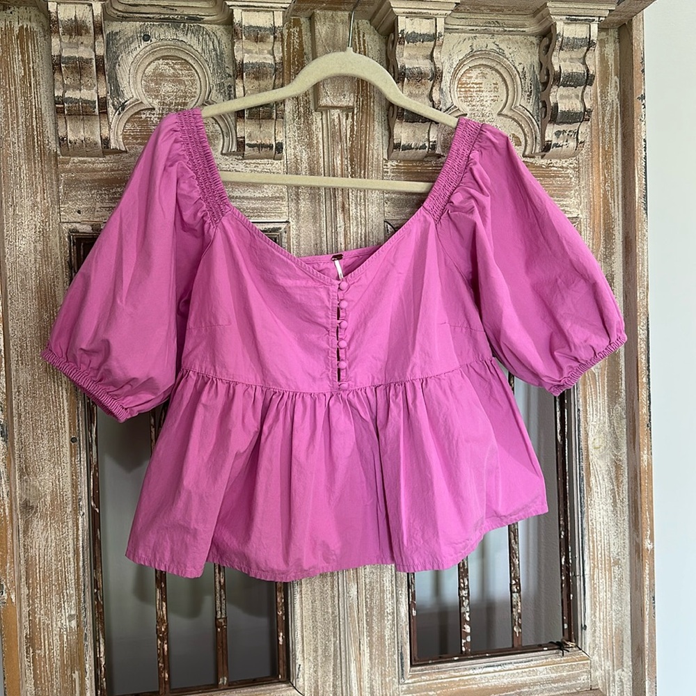 Free People Babydoll Puff Sleeve Top